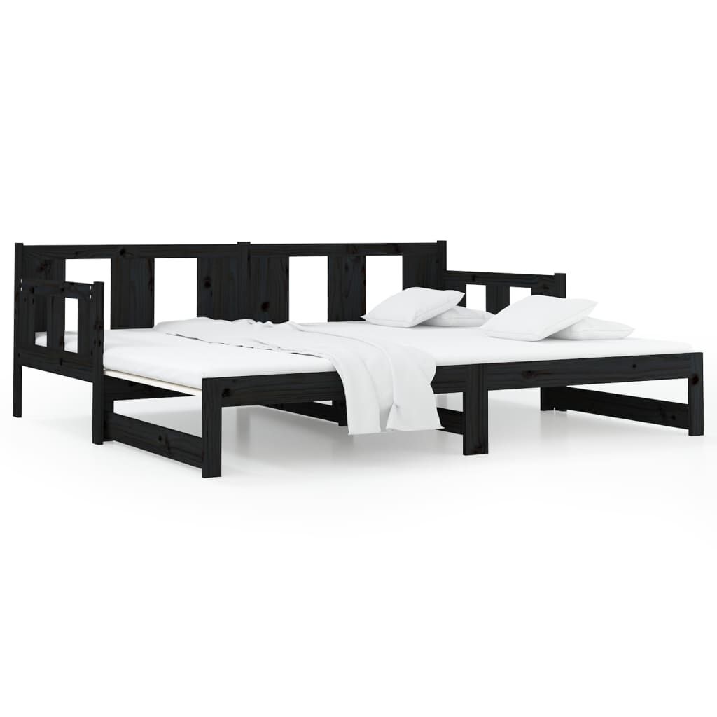vidaXL Καναπές Κρεβάτι Συρόμενος Μαύρος 2x(90x190) εκ. από Μασίφ Πεύκο