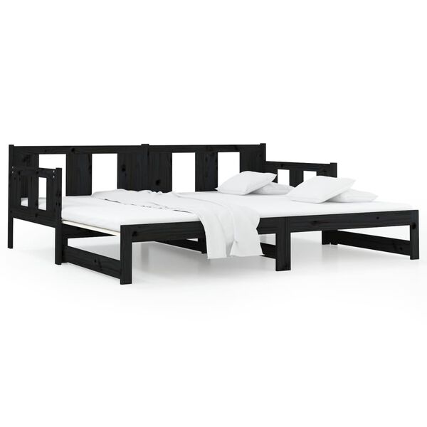 vidaXL Καναπές Κρεβάτι Συρόμενος Μαύρος 2x(90x190) εκ. από Μασίφ Πεύκο