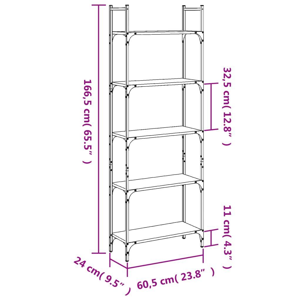vidaXL Βιβλιοθήκη 5 Επιπέδων Μαύρη 60,5x24x166,5 εκ. Επεξεργ. Ξύλο