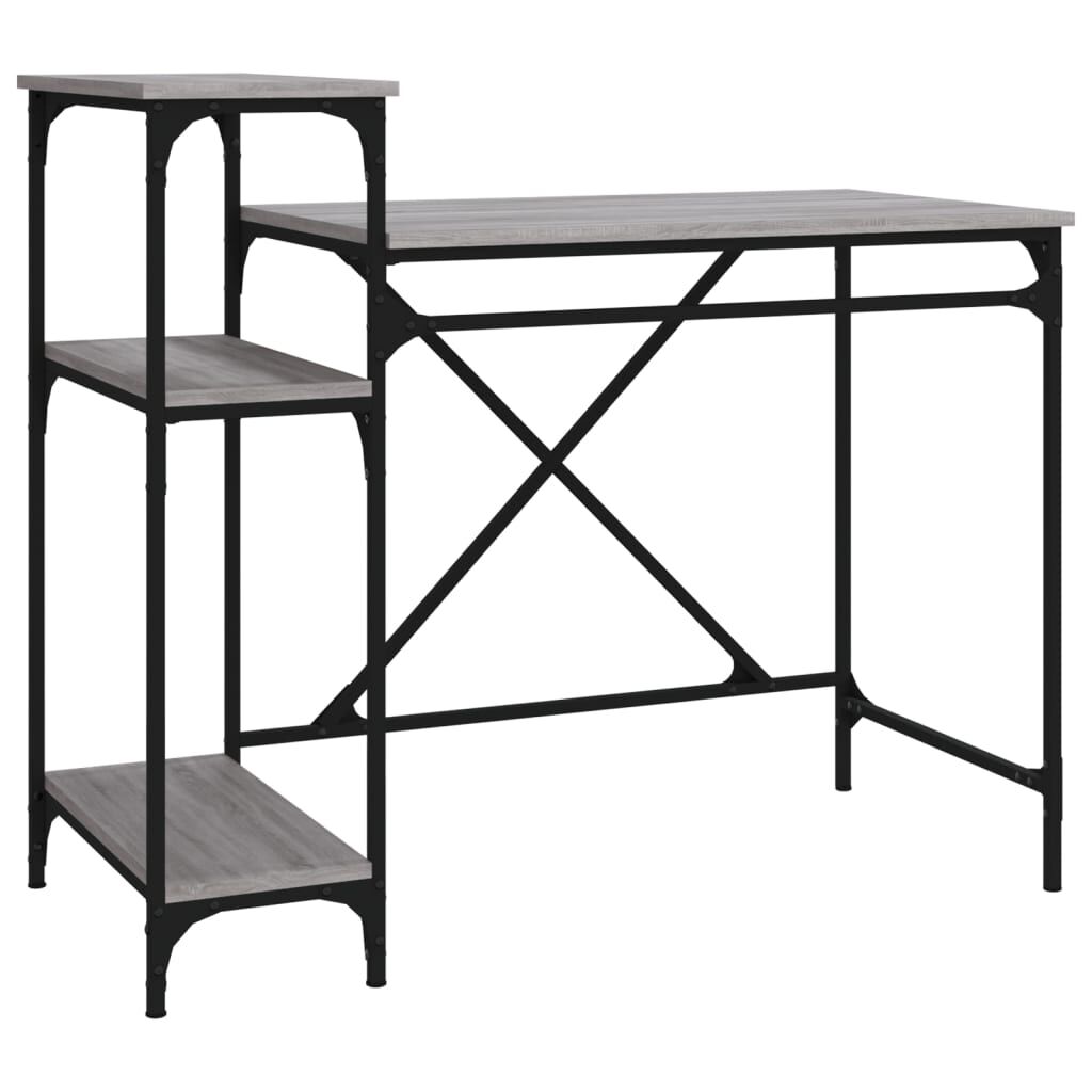 vidaXL Γραφείο με Ράφια Γκρι Sonoma 105x50x90 εκ. Επεξ. Ξύλο/Σίδηρος
