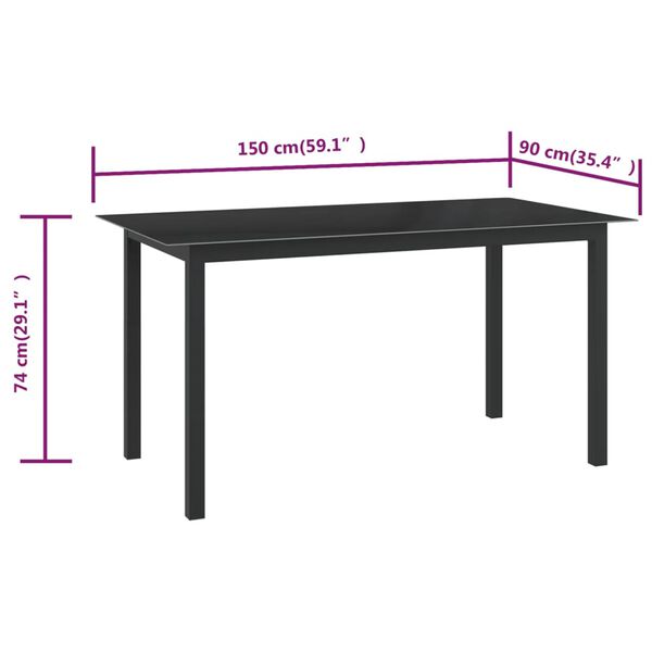 vidaXL Τραπέζι Κήπου Μαύρο 150 x 90 x 74 εκ. από Αλουμίνιο / Γυαλί