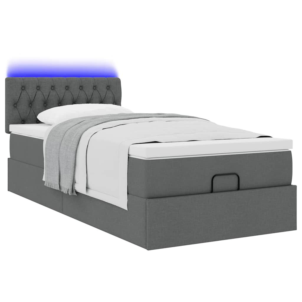 vidaXL Οθωμανικό κρεβάτι με στρώμα & LEDs Σκούρο γκρι 80x200cm ύφασμα