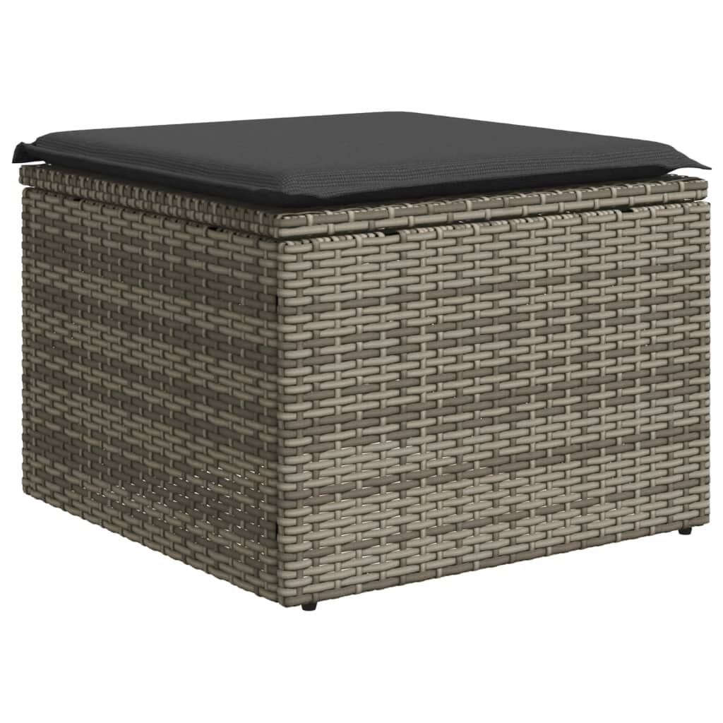 vidaXL Υποπόδιο Κήπου Γκρι 55x55x37 εκ. Συνθετικό Ρατάν με Μαξιλάρι
