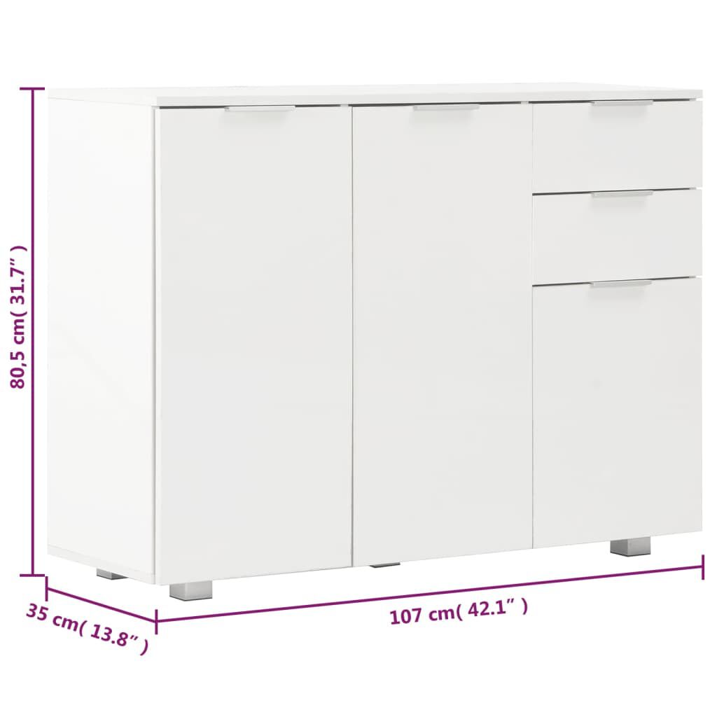 vidaXL Μπουφές Γυαλιστερός Λευκός 107x35x80,5 εκ.