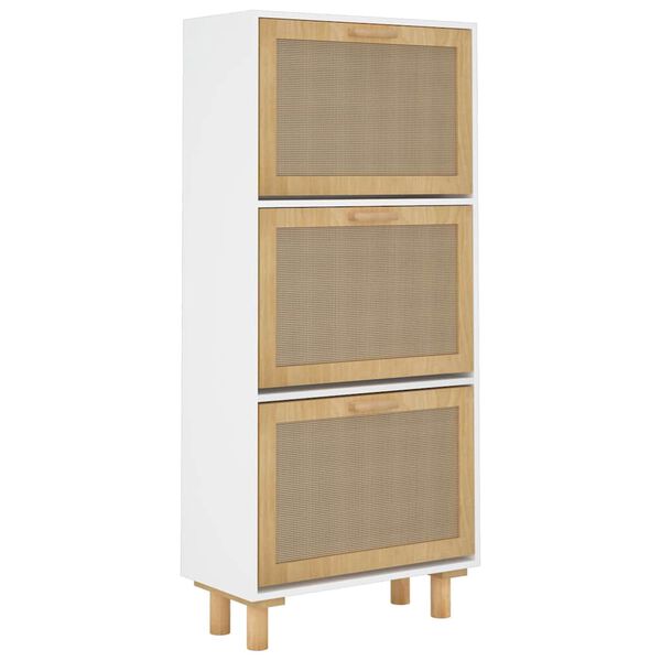 vidaXL Παπουτσοθήκη Λευκή 52x25x115 εκ Επεξεργασμένο Ξύλο&Φυσικό Ρατάν
