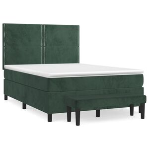 vidaXL Κρεβάτι Boxspring με Στρώμα Σκούρο Πράσινο 140x190εκ. Βελούδινο