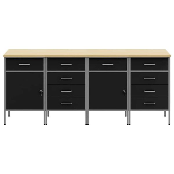 vidaXL Ντουλάπα Εργασίας 4 pcs Μαύρο και Γκρι 200 x 55 x 85 εκ