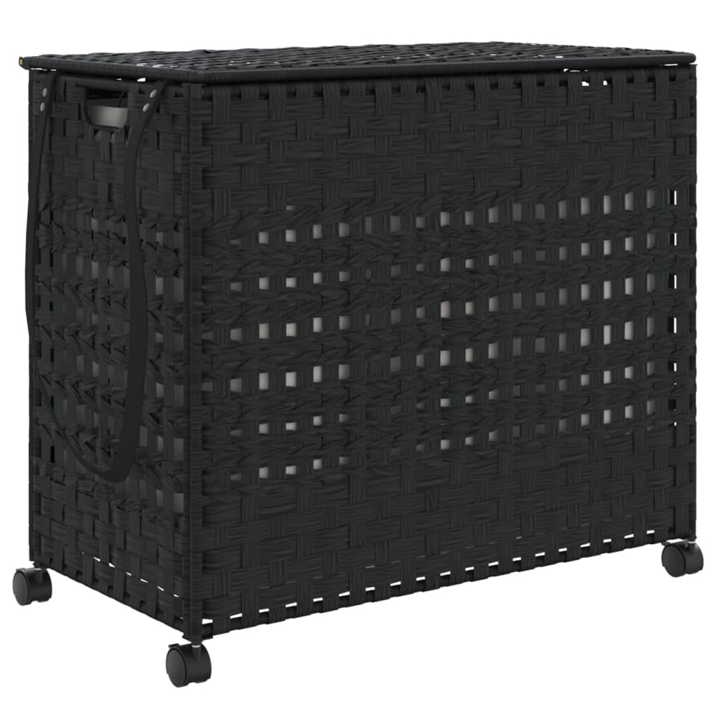 vidaXL Καλάθι Άπλυτων με Τροχούς Μαύρο 66x35x60 εκ. από Ρατάν
