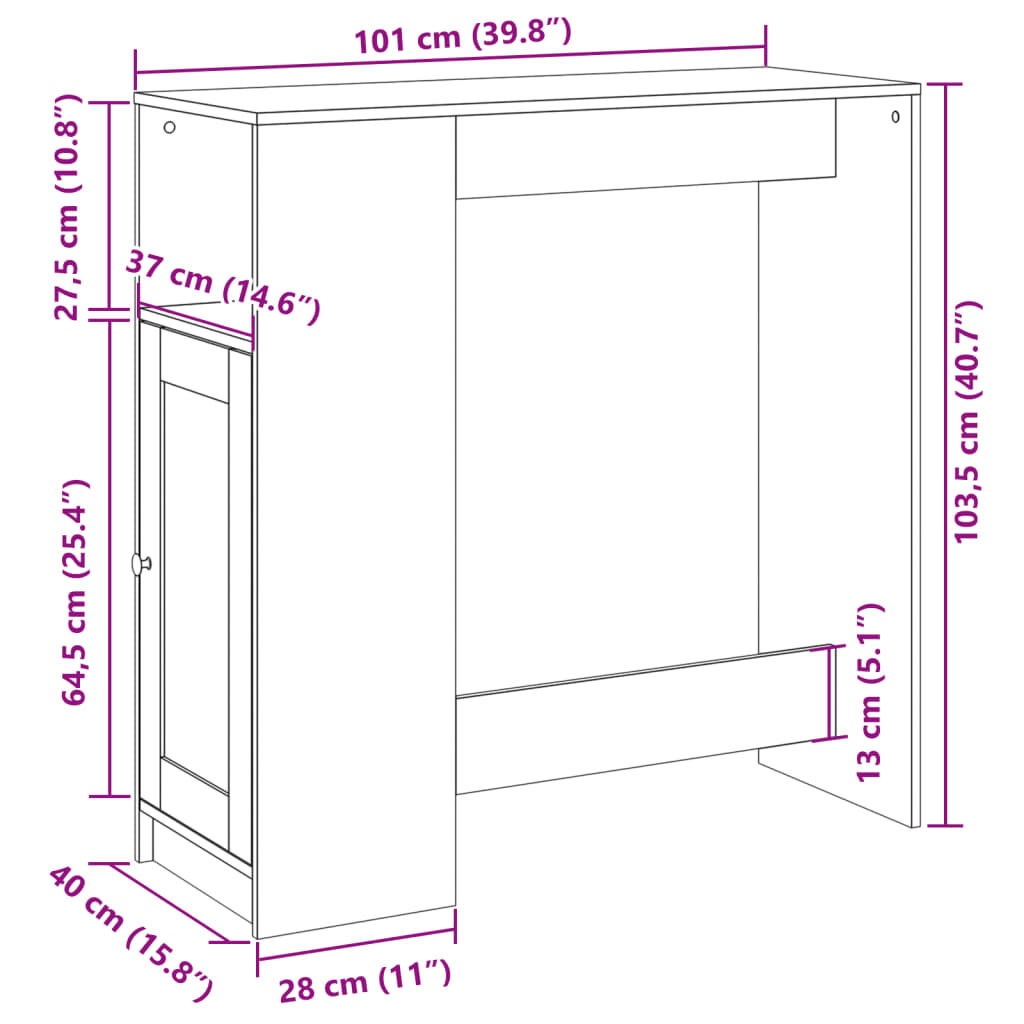 vidaXL Τραπέζι Μπαρ με Ράγες 101x40x103,5 εκ. Επεξεργ. Ξύλο