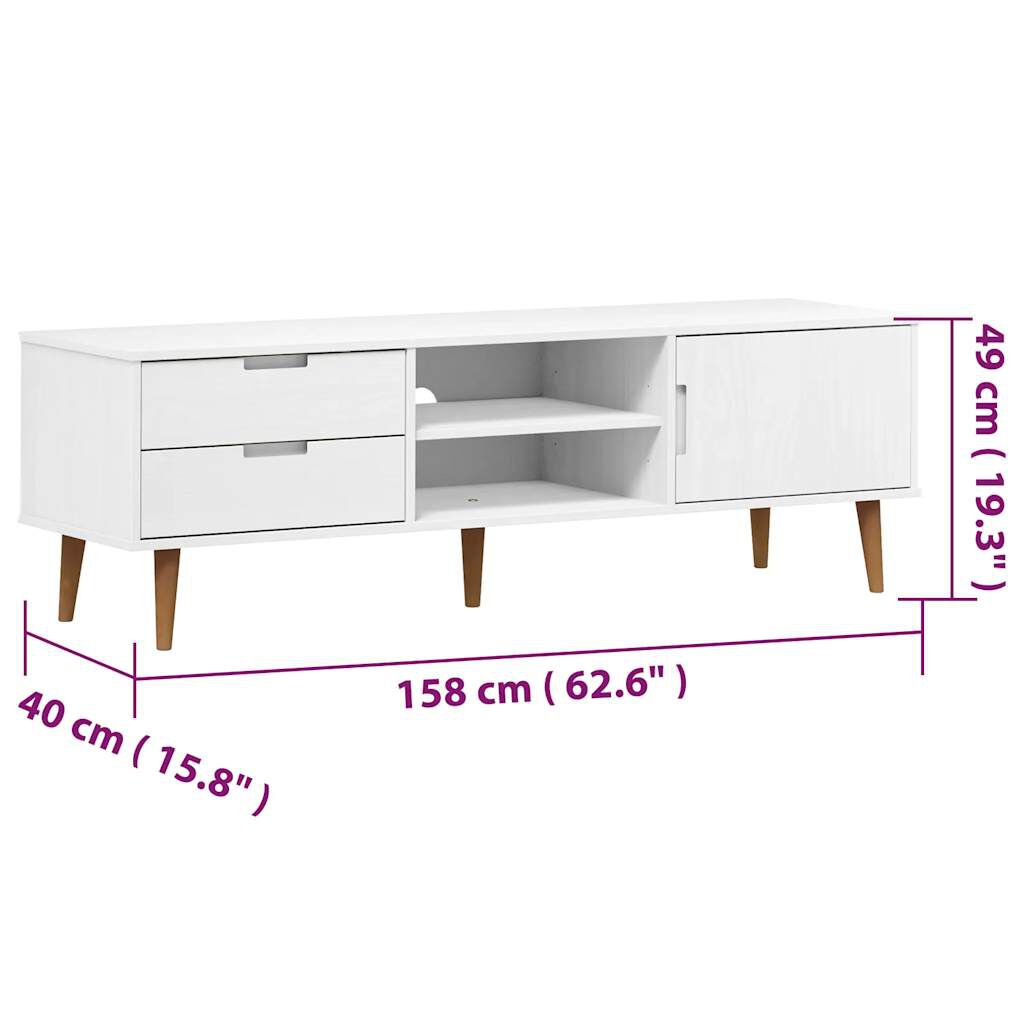 vidaXL Έπιπλο Τηλεόρασης MOLDE Λευκό 158x40x49 εκ. Μασίφ Ξύλο Πεύκου