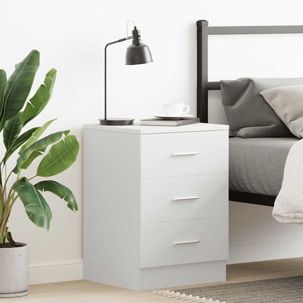 vidaXL Κομοδίνο Λευκό 38 x 35 x 56 εκ. από Επεξ. Ξύλο