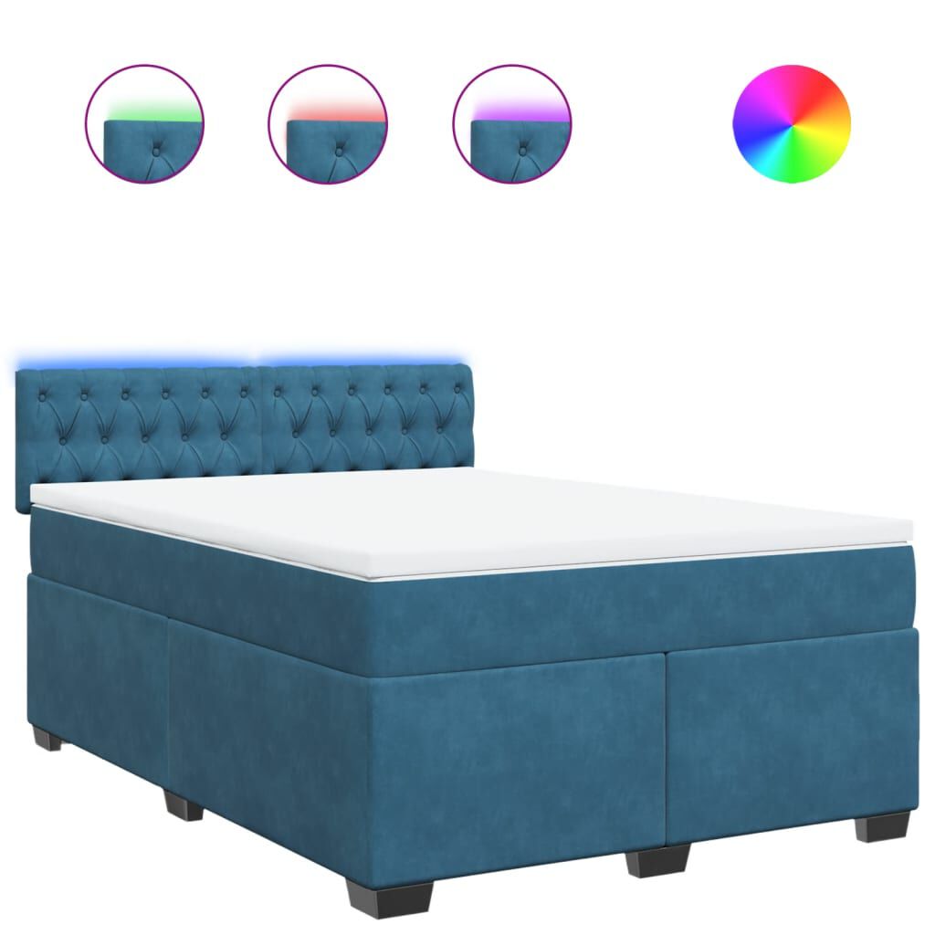 vidaXL Κρεβάτι Boxspring με Στρώμα Μπλε 140x190 εκ. Βελούδινο