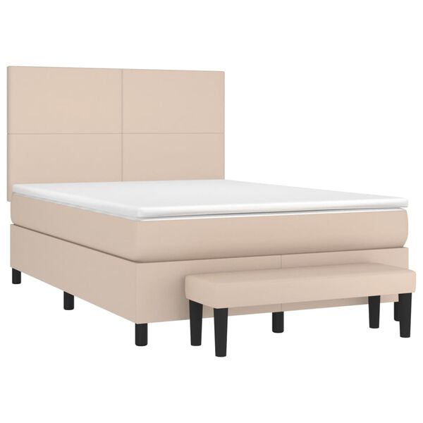 vidaXL Κρεβάτι Boxspring με Στρώμα Καπουτσίνο 140x190εκ.από Συνθ.Δέρμα