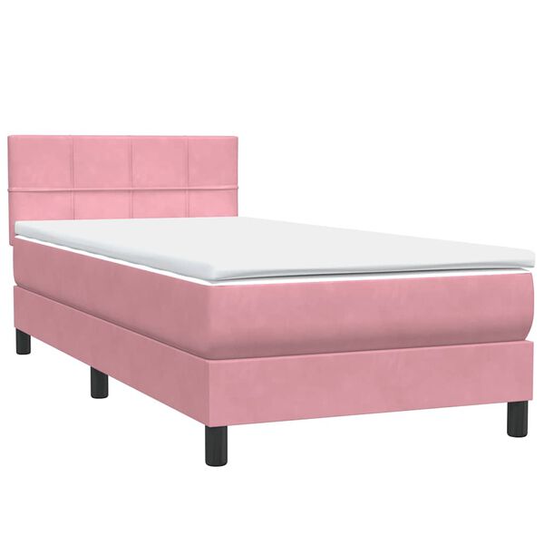 vidaXL Κρεβάτι Boxspring με Στρώμα Ροζ 90x220 εκ. Βελούδινο