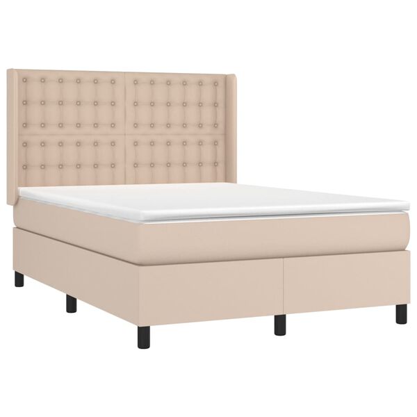 vidaXL Κρεβάτι Boxspring Στρώμα&LED Καπουτσίνο 140x190 εκ. Συνθ. Δέρμα