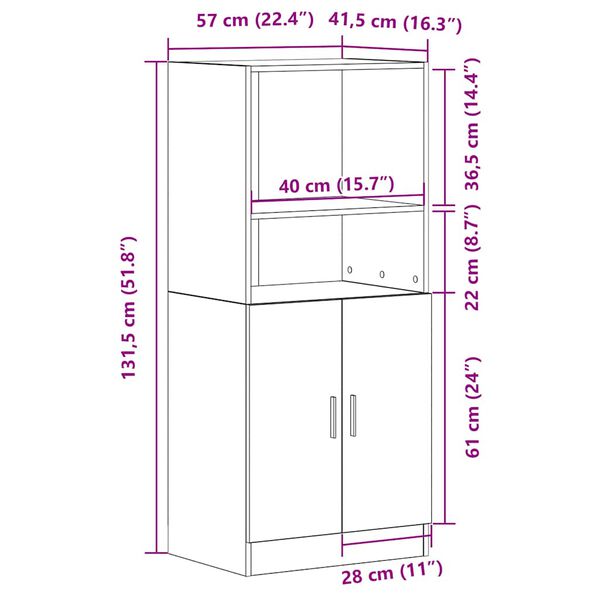 vidaXL Στήλη Κουζίνας Μαύρη 57x41,5x131,5 εκ. από Επεξεργασμένο Ξύλο
