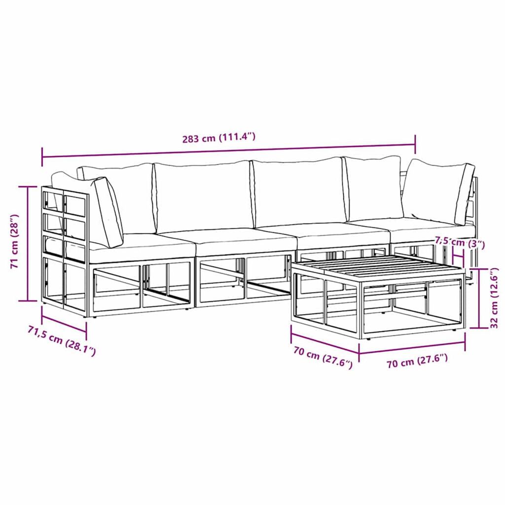 vidaXL Σετ Καναπέ Κήπου με μαξιλάρι 5 pcs Μαύρο Αλουμίνιο
