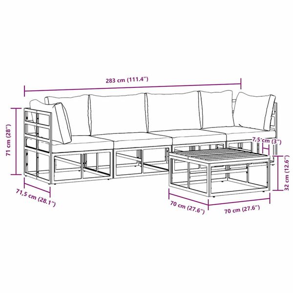 vidaXL Σετ Καναπέ Κήπου με μαξιλάρι 5 pcs Μαύρο Αλουμίνιο