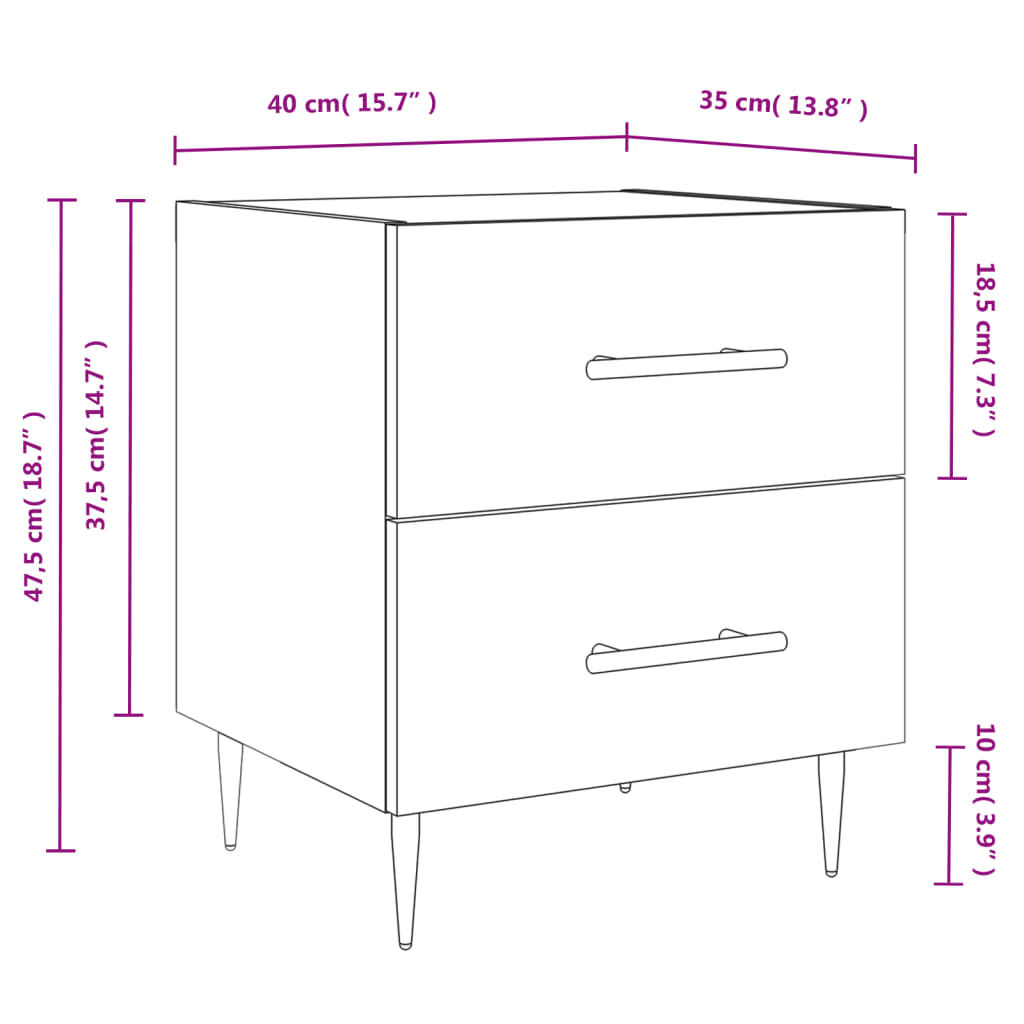 vidaXL Κομοδίνα 2 τεμ. Καπνιστή Δρυς 40 x 35 x 47,5 εκ. Επεξεργ. Ξύλο