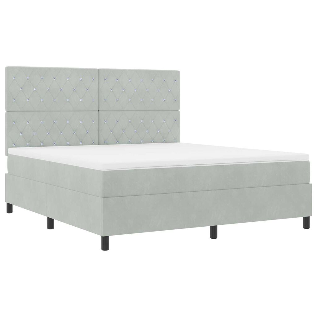 vidaXL Κρεβάτι Box Spring με Στρώμα & Φωτισμό LED Γκρι 180x200 εκ. Βελούδο