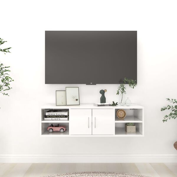 vidaXL Ραφιέρα Τοίχου Γυαλιστερό Λευκό 102x30x29 εκ. από Επεξ. Ξύλο