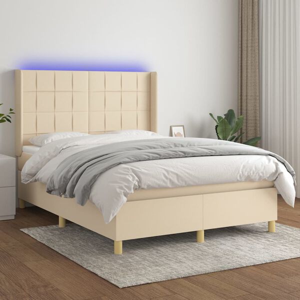 vidaXL &Kappa;&rho;&epsilon;&beta;ά&tau;&iota; Boxspring &mu;&epsilon; &Sigma;&tau;&rho;ώ&mu;&alpha; & LED &Kappa;&rho;&epsilon;&mu; 140x200 &epsilon;&kappa;. &Upsilon;&phi;&alpha;&sigma;&mu;ά&tau;&iota;&nu;&omicron;