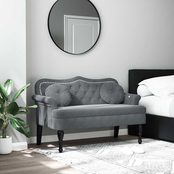 vidaXL Πάγκος με Μαξιλάρια Σκούρο Γκρι Βελούδο 120,5x65x75 εκ.
