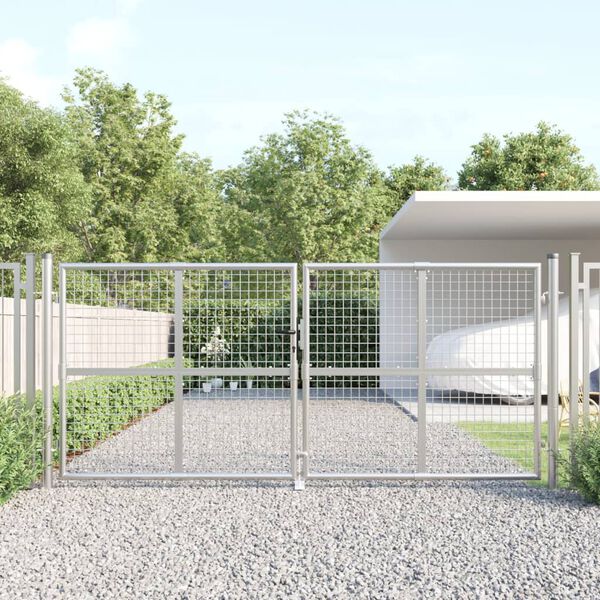 vidaXL Πόρτα Κήπου με Διχτυωτό Ασημί 300x125 εκ. από Γαλβανισμένο Ατσάλι