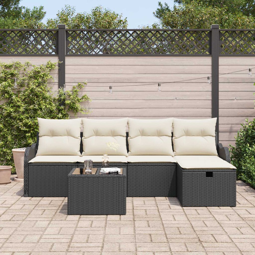 vidaXL Σετ Καναπέ Κήπου 6 pcs Μαύρο και κρεμ 231 x 117 x 85 εκ