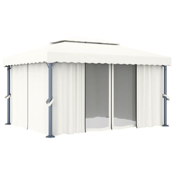 vidaXL Κιόσκι με Κουρτίνα και Φωτάκια LED Λευκό Κρεμ 4 x 3 μ.