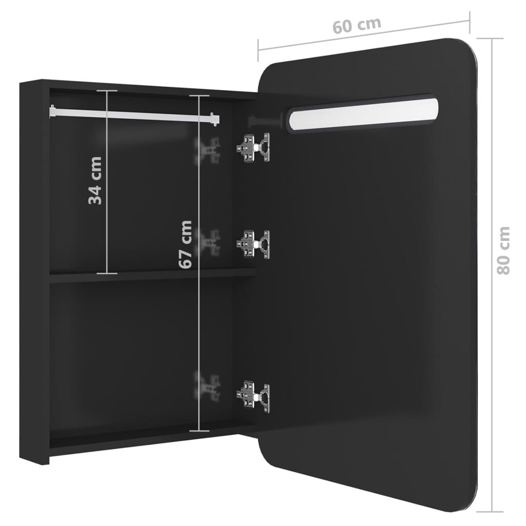 vidaXL Καθρέφτης Μπάνιου με Ντουλάπι & LED Λαμπερό Μαύρο 60x11x80 εκ.