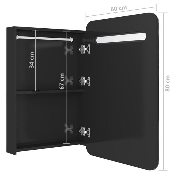 vidaXL Καθρέφτης Μπάνιου με Ντουλάπι & LED Λαμπερό Μαύρο 60x11x80 εκ.