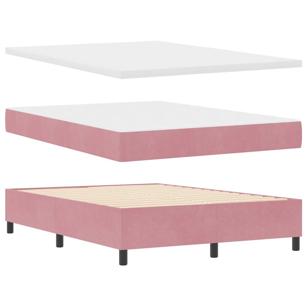 κρεβάτι box spring vidaXL με στρώμα Ροζ 160x200 εκ Βελούδο