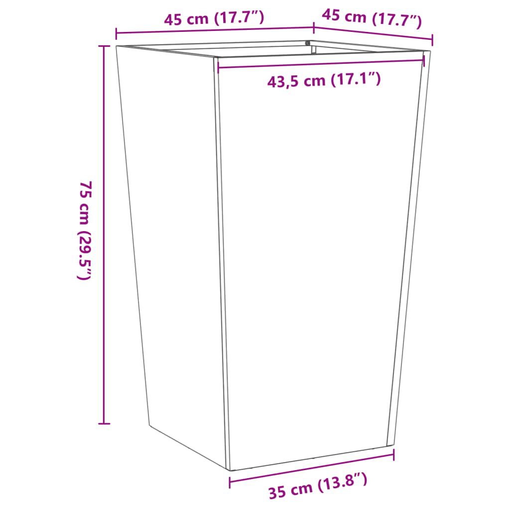 vidaXL Ζαρντινιέρες Κήπου 2τεμ. 45x45x75 εκ Ατσάλι Σκληρυθέν στον Αέρα