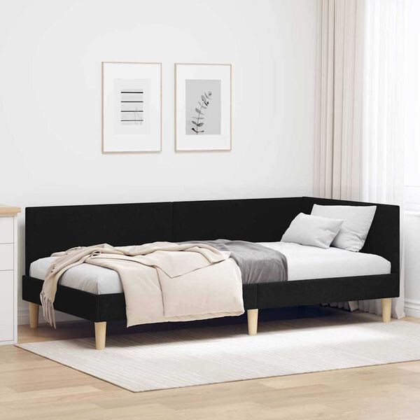 vidaXL Κρεβάτι Γωνίας Άλλο Μαύρο 90 x 190 cm Ύφασμα και Έργο ξύλου