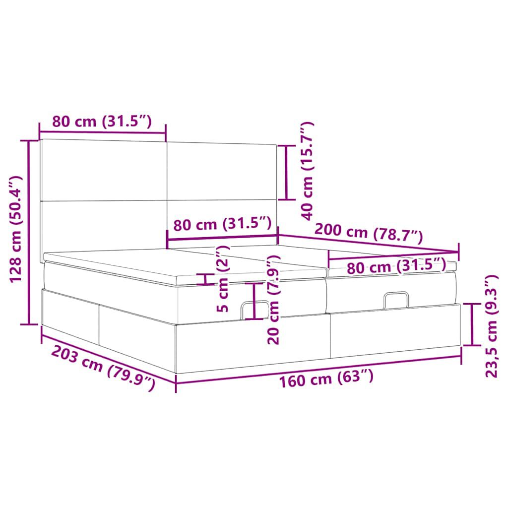 vidaXL Οθωμανικό κρεβάτι με στρώματα Μαύρο 160x200cm Velvet