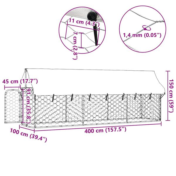 vidaXL Κλουβί Σκύλου Εξωτερικού Χώρου 400 x 100 x 150 εκ. με Στέγαστρο