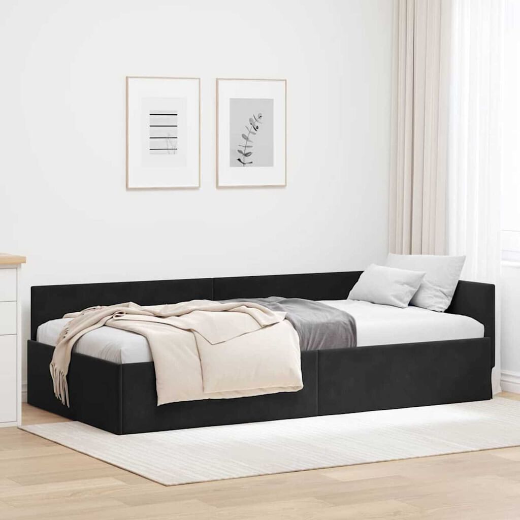 vidaXL Κρεβάτι Γωνίας Μαύρο 90 x 200 cm Βελούδο και Εργοστασιακό ξύλο
