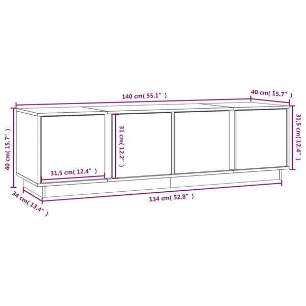 vidaXL Έπιπλο Τηλεόρασης Γκρι 140 x 40 x 40 εκ. από Μασίφ Ξύλο Πεύκου