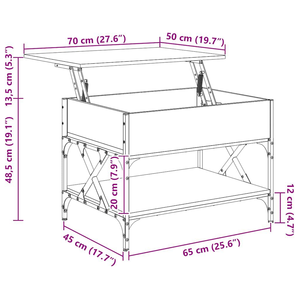 vidaXL Τραπεζάκι Σαλονιού Sonoma Δρυς 70x50x50 εκ. Επ. Ξύλο & Μέταλλο
