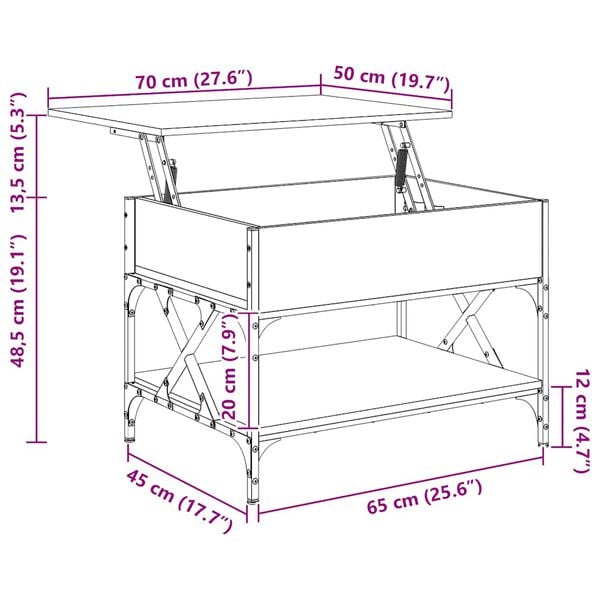 vidaXL Τραπεζάκι Σαλονιού Sonoma Δρυς 70x50x50 εκ. Επ. Ξύλο & Μέταλλο