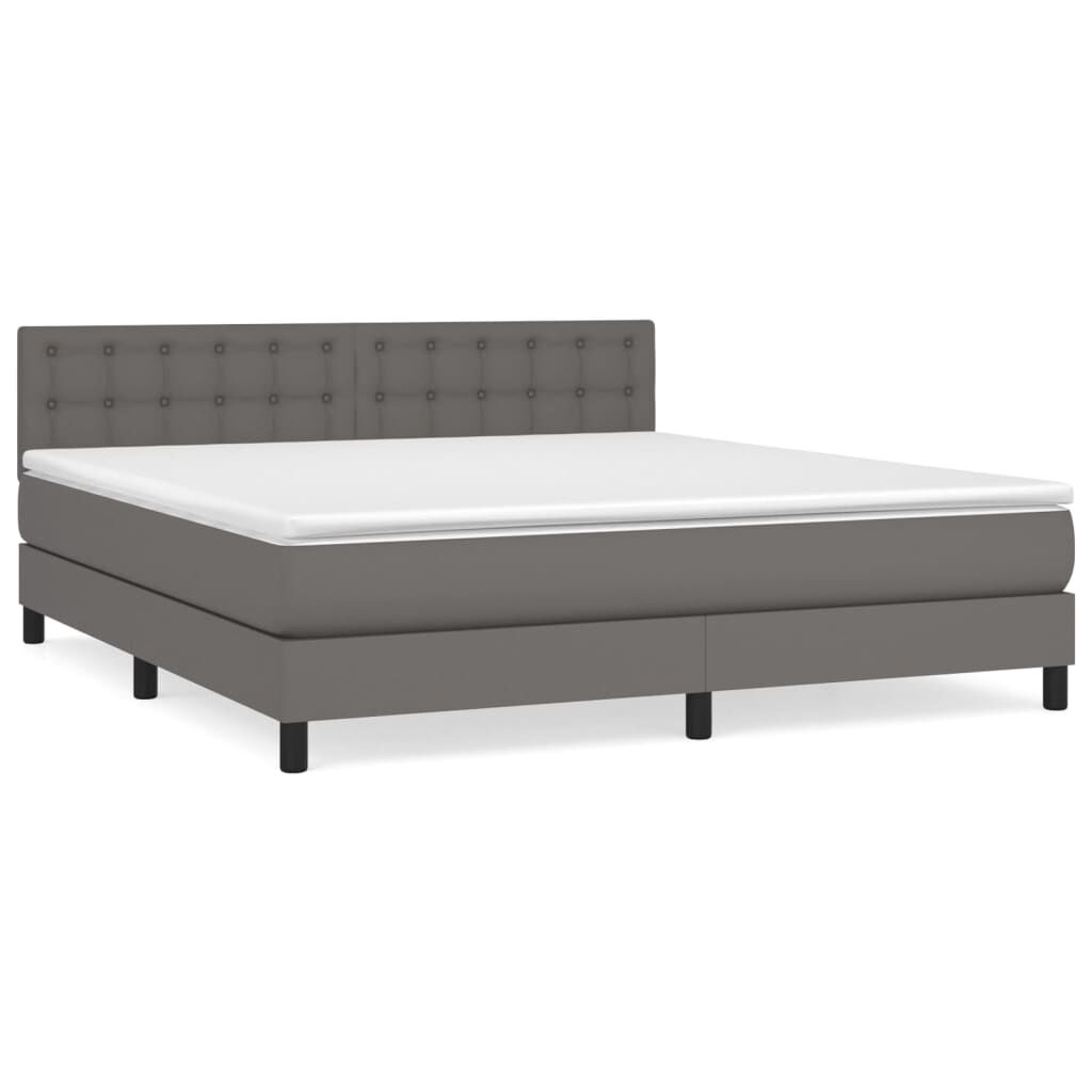 vidaXL Κρεβάτι Boxspring με Στρώμα Γκρι 180x200 εκ. Συνθετικό Δέρμα