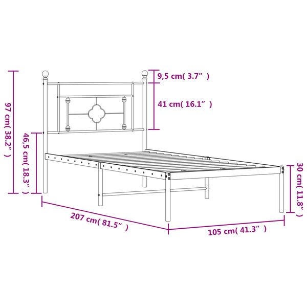 vidaXL Πλαίσιο Κρεβατιού με Κεφαλάρι Μαύρο 100 x 200 εκ. Μεταλλικό