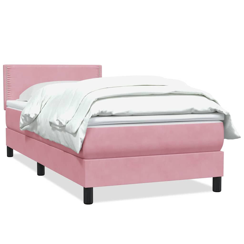 vidaXL Κρεβάτι Boxspring με Στρώμα Ροζ 90x220 εκ. Βελούδινο