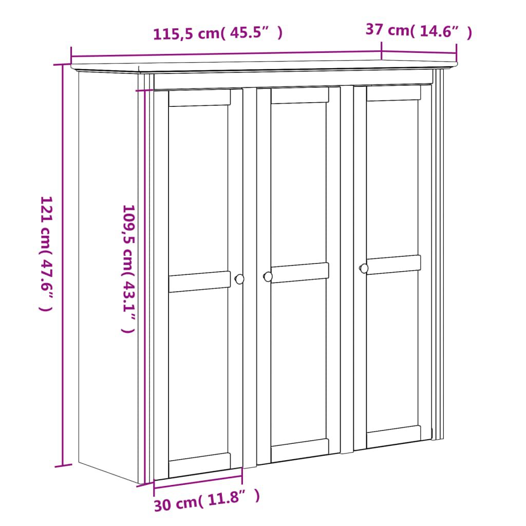 vidaXL Μπουφές BODO Λευκός 115,5x43x200,5 εκ. από Μασίφ Ξύλο Πεύκου