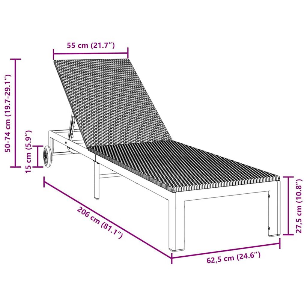 vidaXL Ήλιο-κρεβάτι 1-πρόσωπο Καφέ 60 x 200 x 27εκ συνθετικό ρατάν
