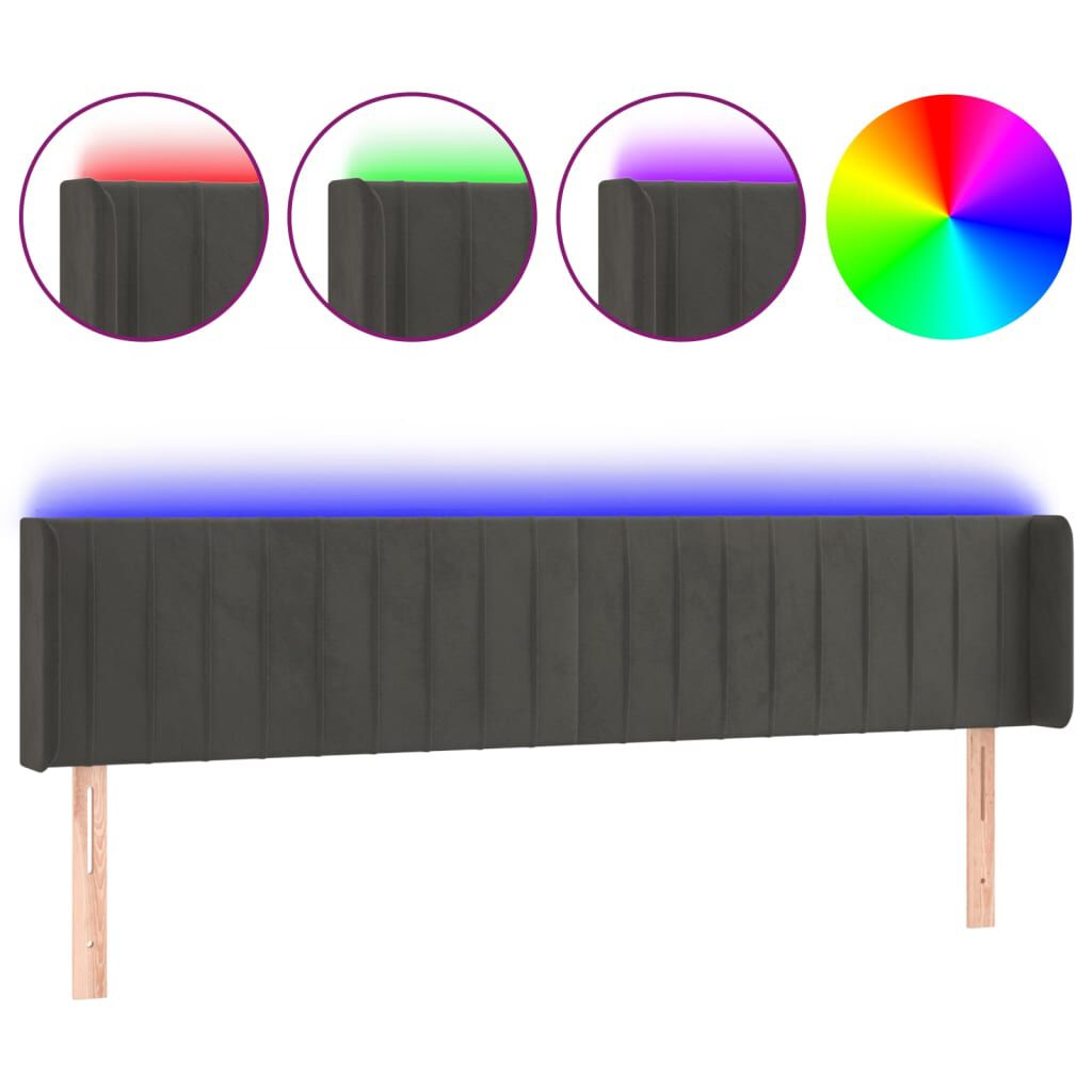 vidaXL Κεφαλάρι Κρεβατιού LED Σκούρο Γκρι 203x16x78/88 εκ. Βελούδινο