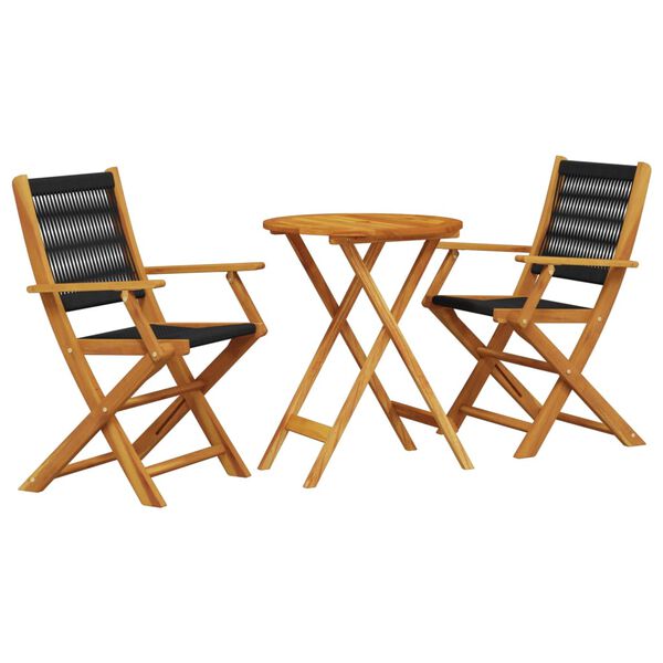 vidaXL Σετ Επίπλων Bistro 3 τεμ. Μαύρο Πολυπροπυλένιο/Μασίφ Ξύλο