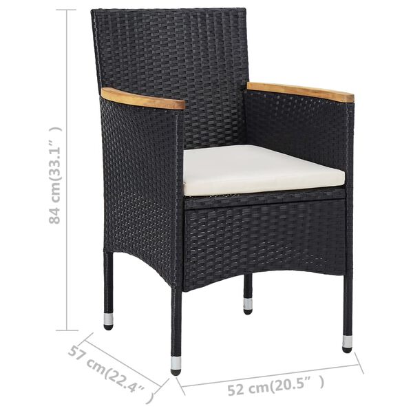 vidaXL Σετ Επίπλων Bistro Κήπου 3 τεμ. Μαύρο Συνθ. Ρατάν/Ψημένο Γυαλί