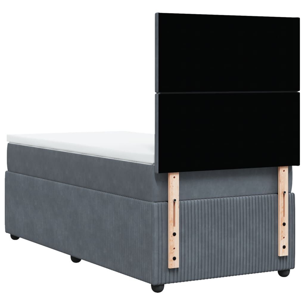 vidaXL Κρεβάτι Boxspring με Στρώμα Σκούρο Γκρι 90x190 εκ. Βελούδινο